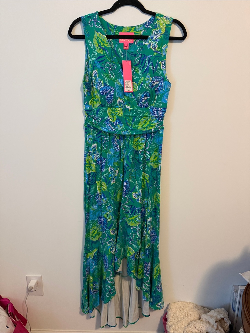 Lilly Pulitzer Teal, Blue & Lime Tropical High-Low Maxi Dress